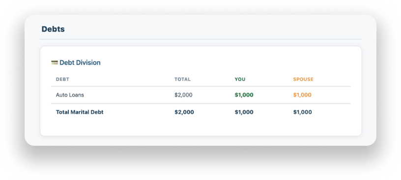 Debts section preview