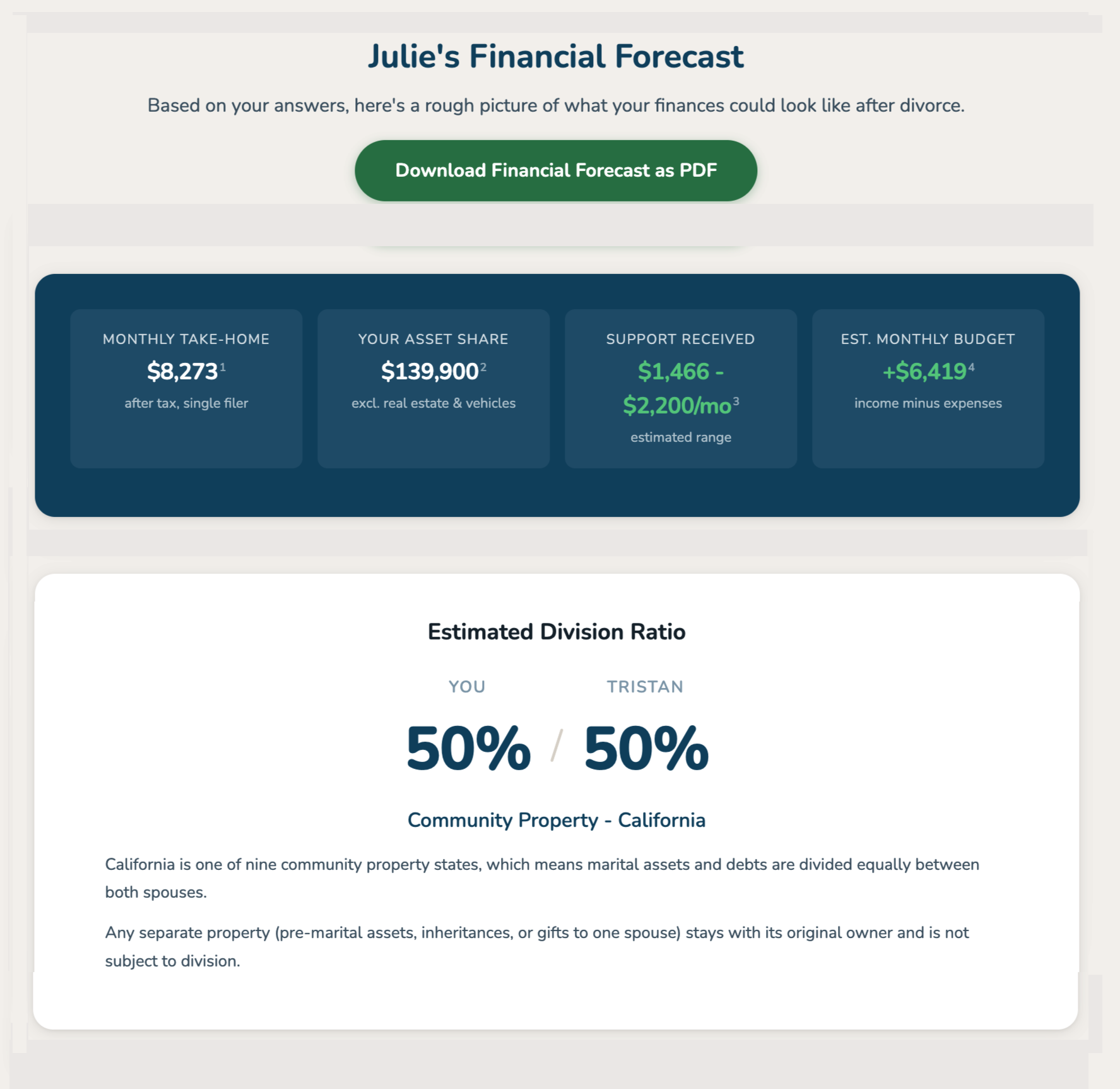 Financial forecast summary